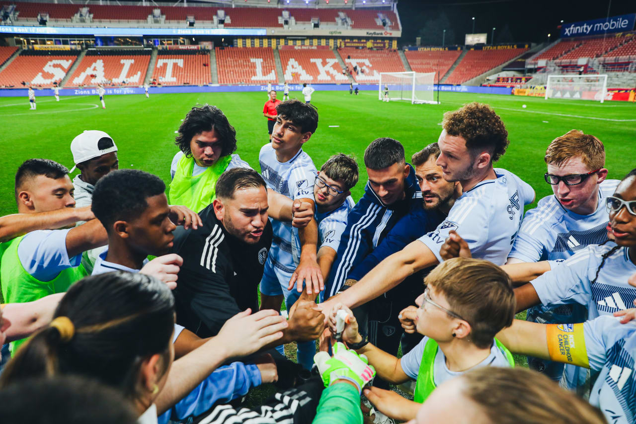 The SKC Unified team huddles up after the game vs RSL Unified.