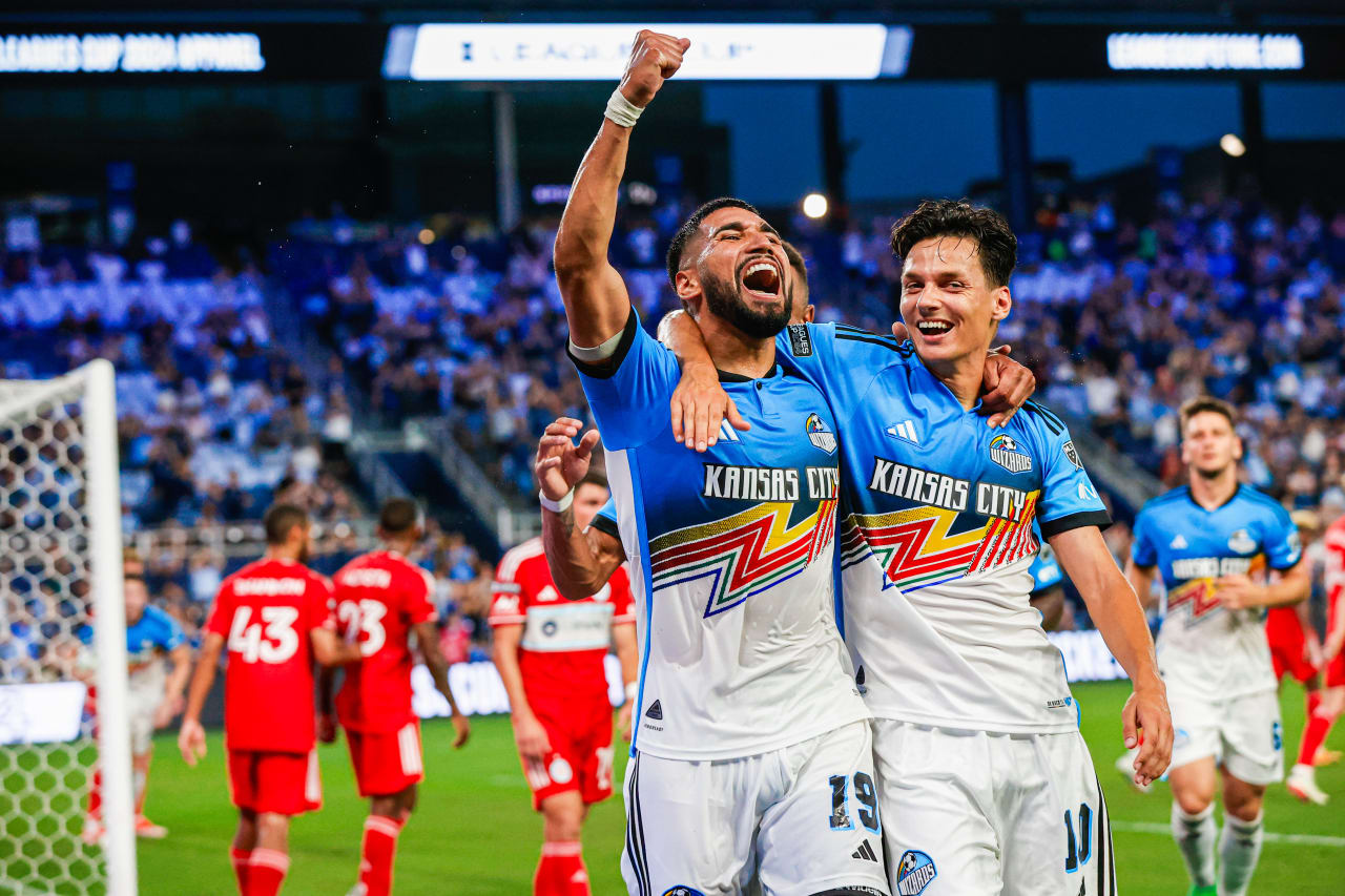 Defender Robert Castellanos (19) and Forward Daniel Salloi (10) celebrate Castellanos goal during the Leagues Cup match against Chicago Fire FC on Jul. 28, 2024.